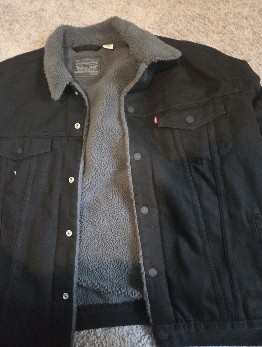 Sherpa Fleece Lined Levis Trucker Jacket Black